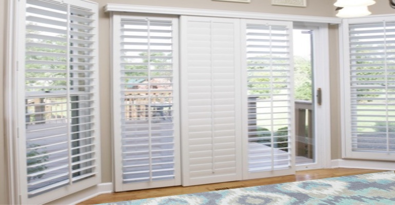 [Polywood|Plantation|Interior ]211] shutters on a sliding glass door in St. George